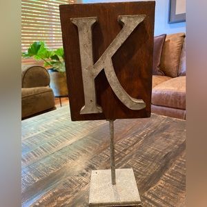Anthropologie Letter K Accent Art Decor Initial Letter Monogram Wood Metal